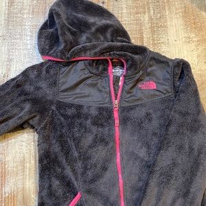 Gray and pink The North Face hooded jacket